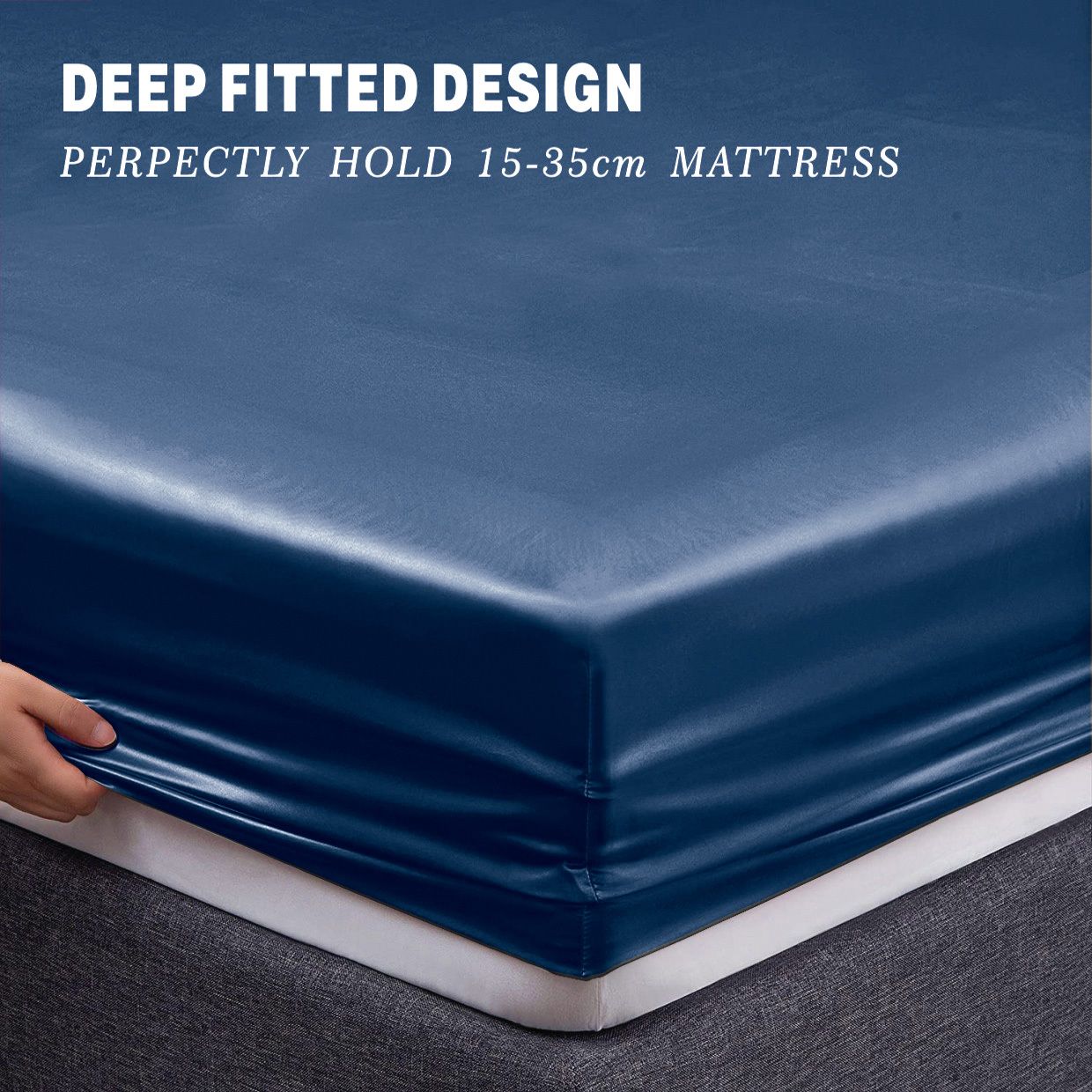 Art Silk Satin 4 Piece Sheet Set with Fitted & Flat Sheet - Navy Queen