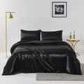 3 Piece Satin Quilt Cover Set with Pillowcases - Black Super King