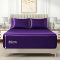 3 Piece Satin Fitted Sheet Set with Pillowcases - Purple Super King
