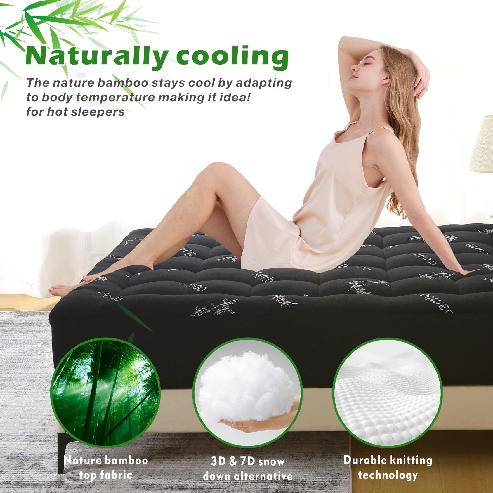 Premium 800GSM Bamboo Viscose Mattress Topper King Single Black 45cm Deep Skirt