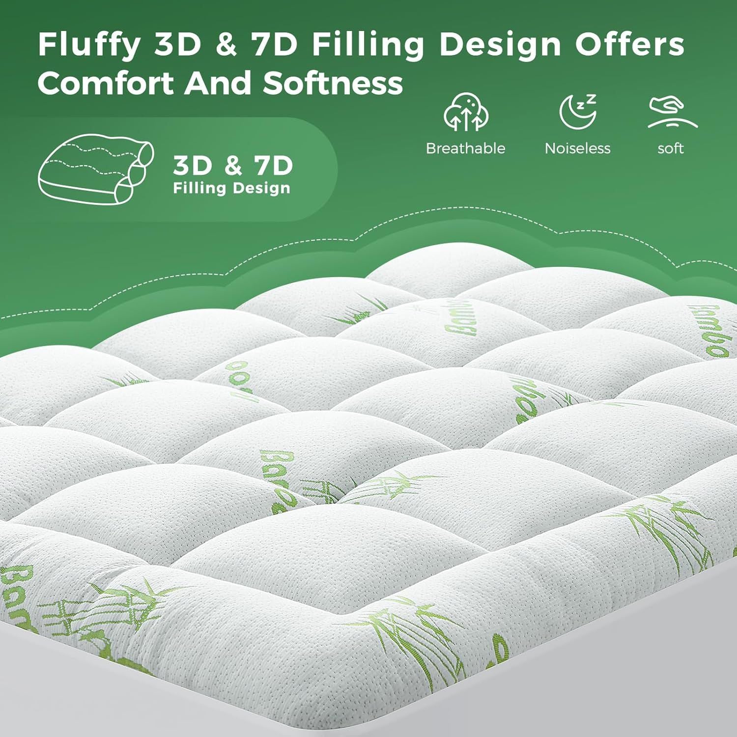 Premium 800GSM Bamboo Viscose Mattress Topper King Single Green 45cm Deep Skirt