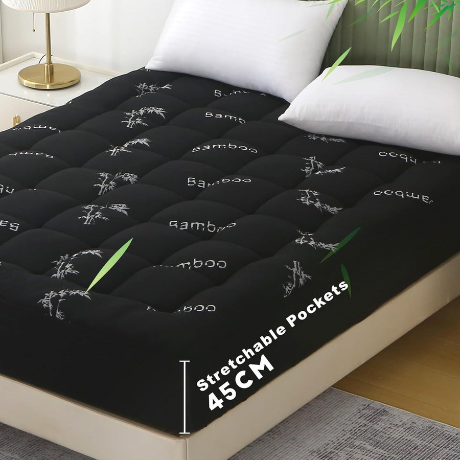 Premium 800GSM Bamboo Viscose Mattress Topper Single Black 45cm Deep Skirt