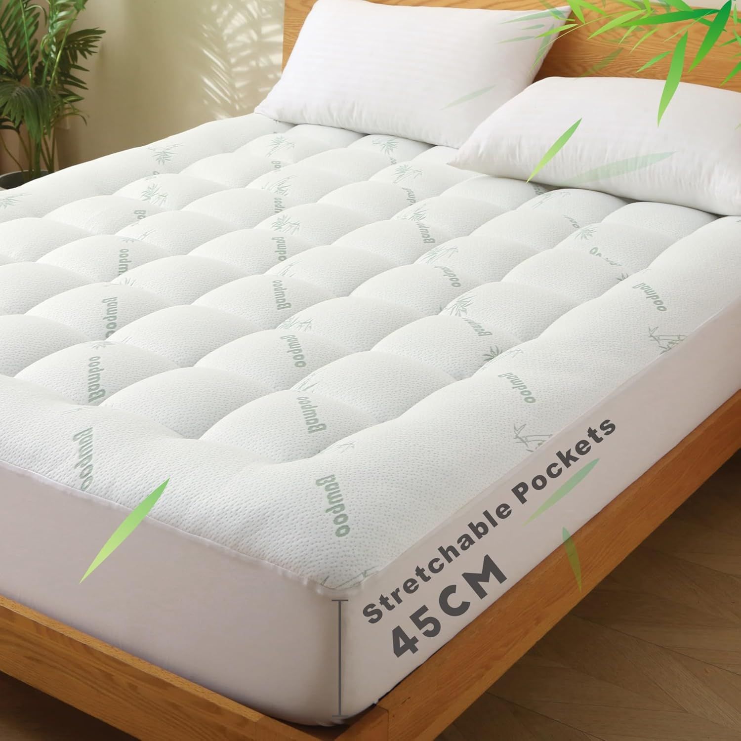 Premium 800GSM Bamboo Viscose Mattress Topper Single Green 45cm Deep Skirt