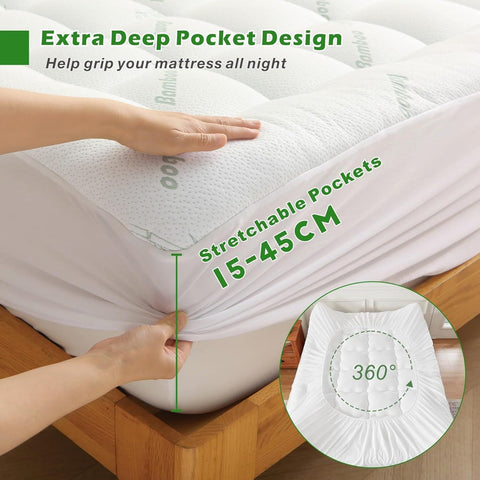 Premium 800GSM Bamboo Viscose Mattress Topper Super King Green 45cm Deep Skirt