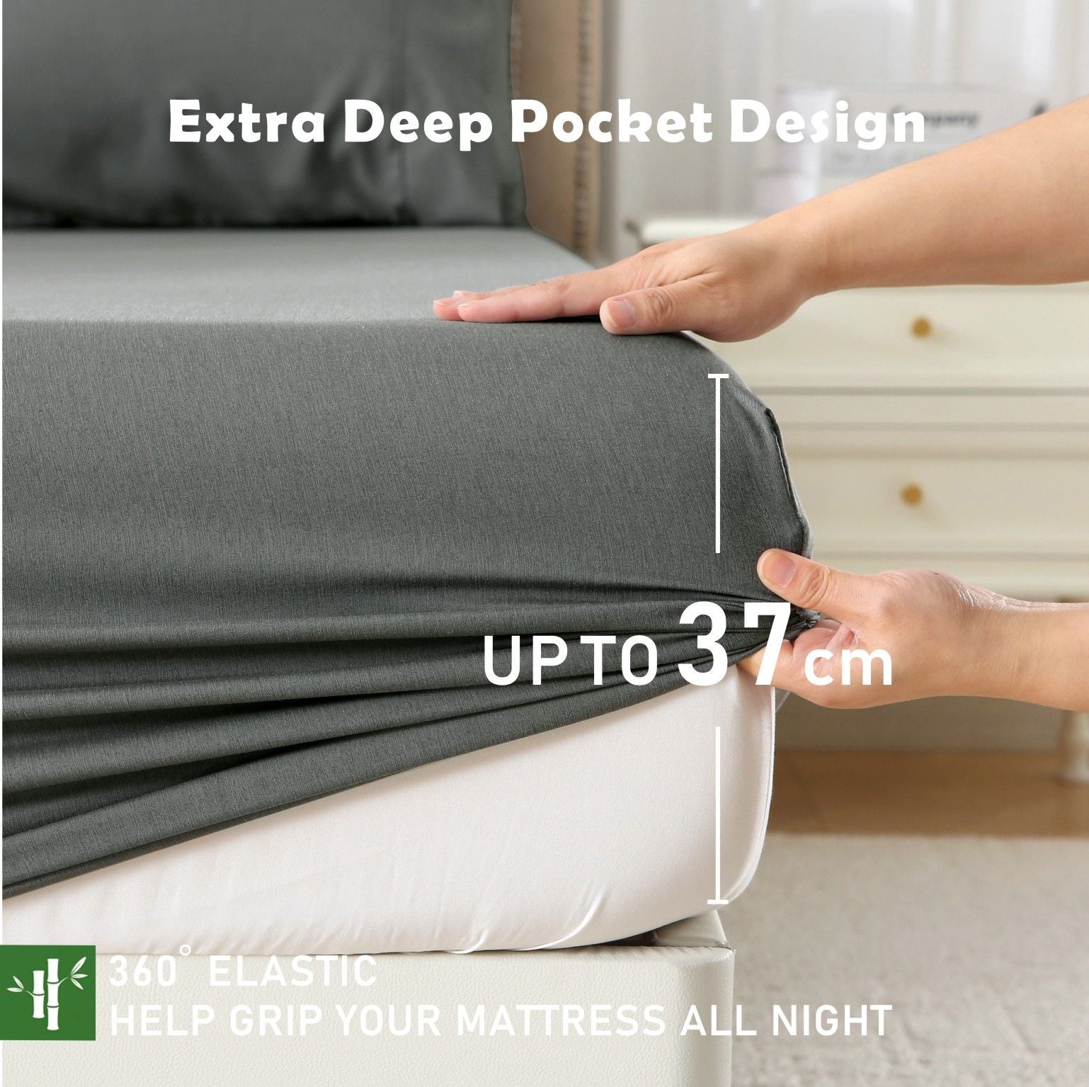 3 Piece Bamboo Blend Cooling Fitted Sheet Set with Pillowcases - Grey Double