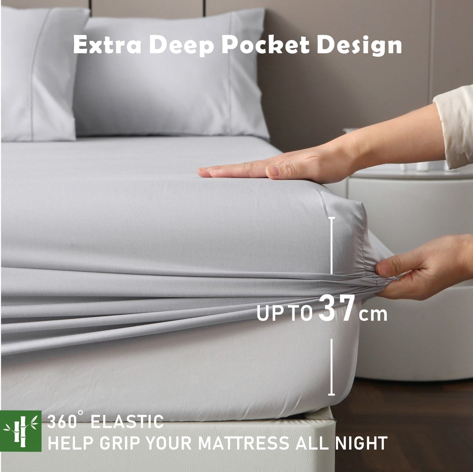 3 Piece Bamboo Blend Cooling Fitted Sheet Set with Pillowcases - Silver Grey Double