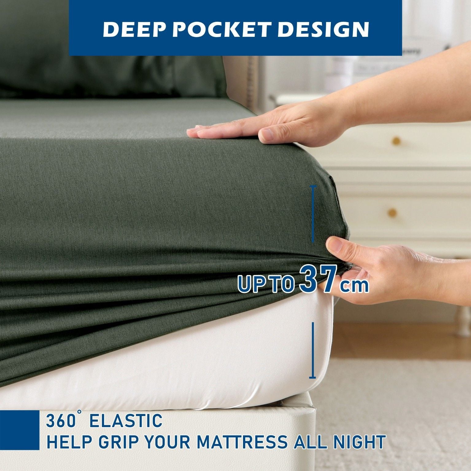 2000TC Bamboo Blend Cooling Sheet Set - 4 Piece, Olive Green, Double
