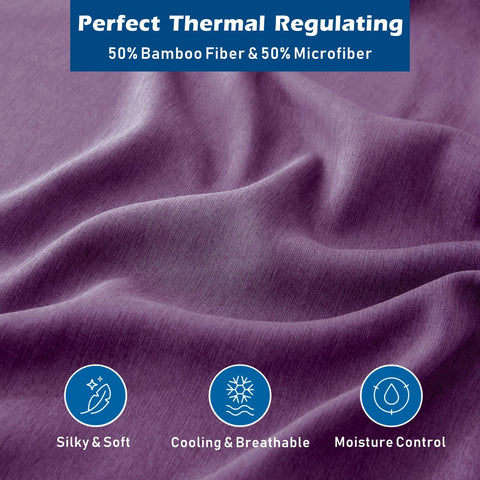 Premium 2000TC Bamboo Blend Cooling Sheet Set - 4 Piece, Purple, Double
