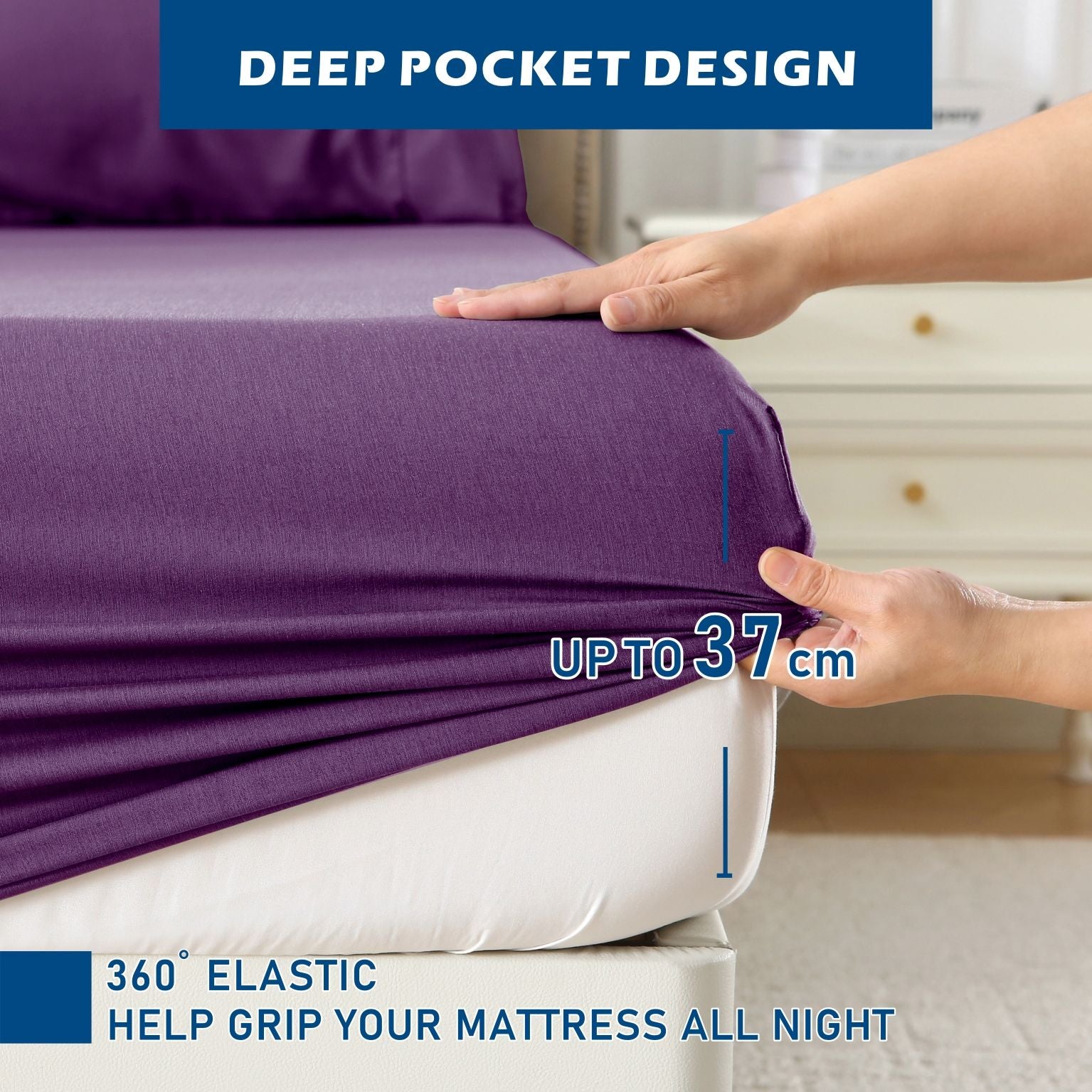 2000TC Bamboo Blend Cooling Sheet Set - 4 Piece, Purple, Double