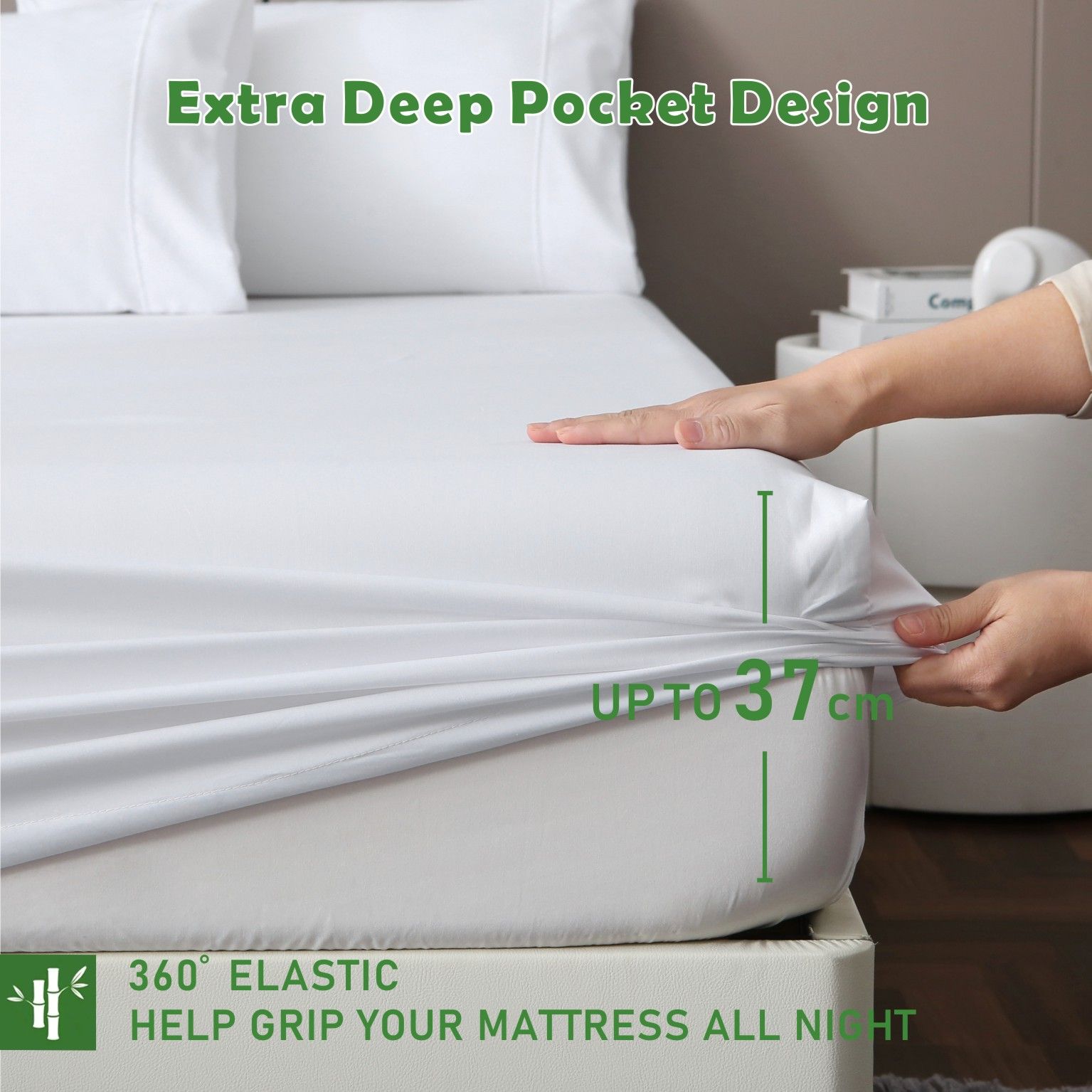 3 Piece Bamboo Blend Cooling Fitted Sheet Set with Pillowcases - White King