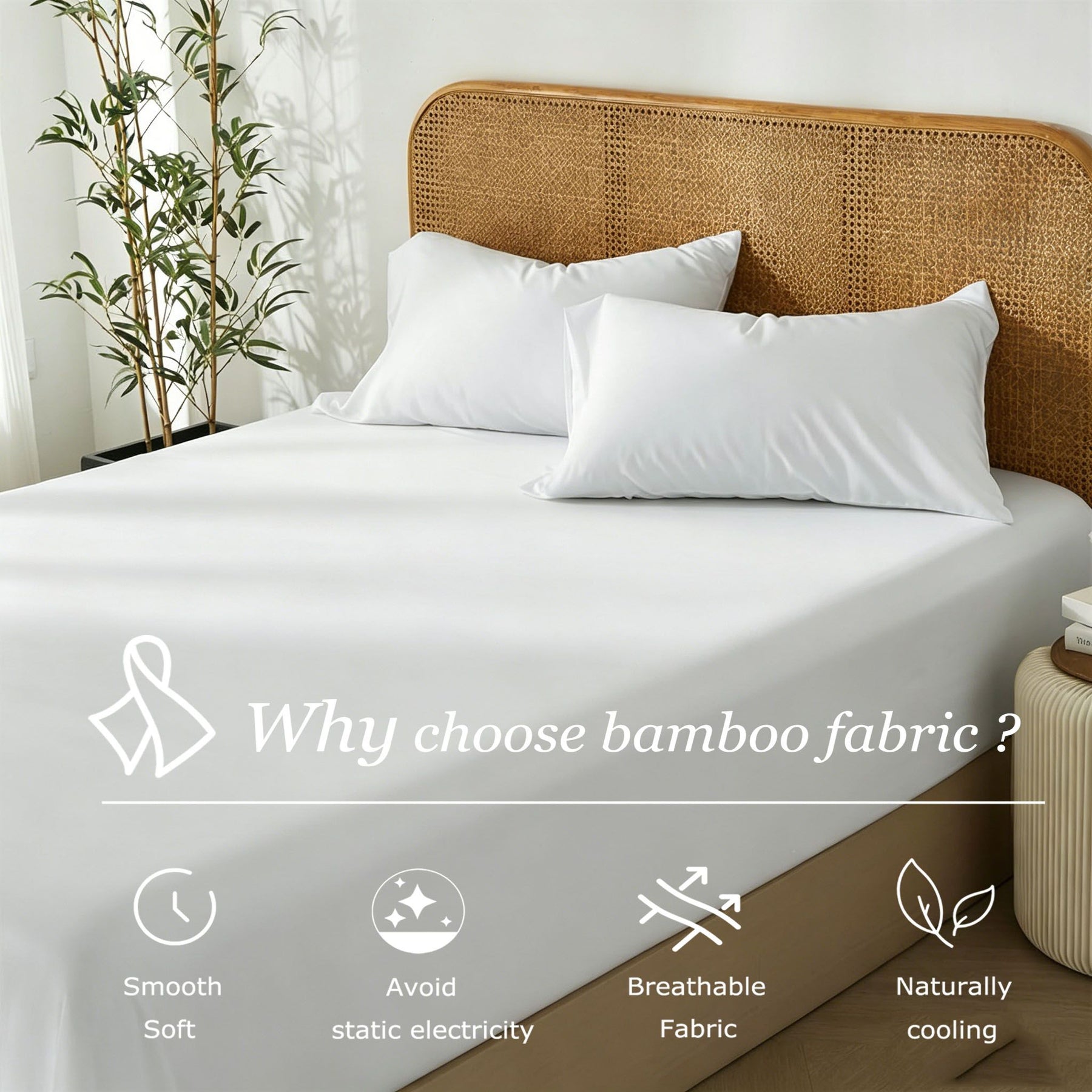 3 Piece Bamboo Blend Cooling Fitted Sheet Set with Pillowcases - White King