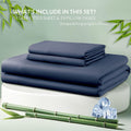 3 Piece Bamboo Blend Cooling Fitted Sheet Set with Pillowcases - Navy King