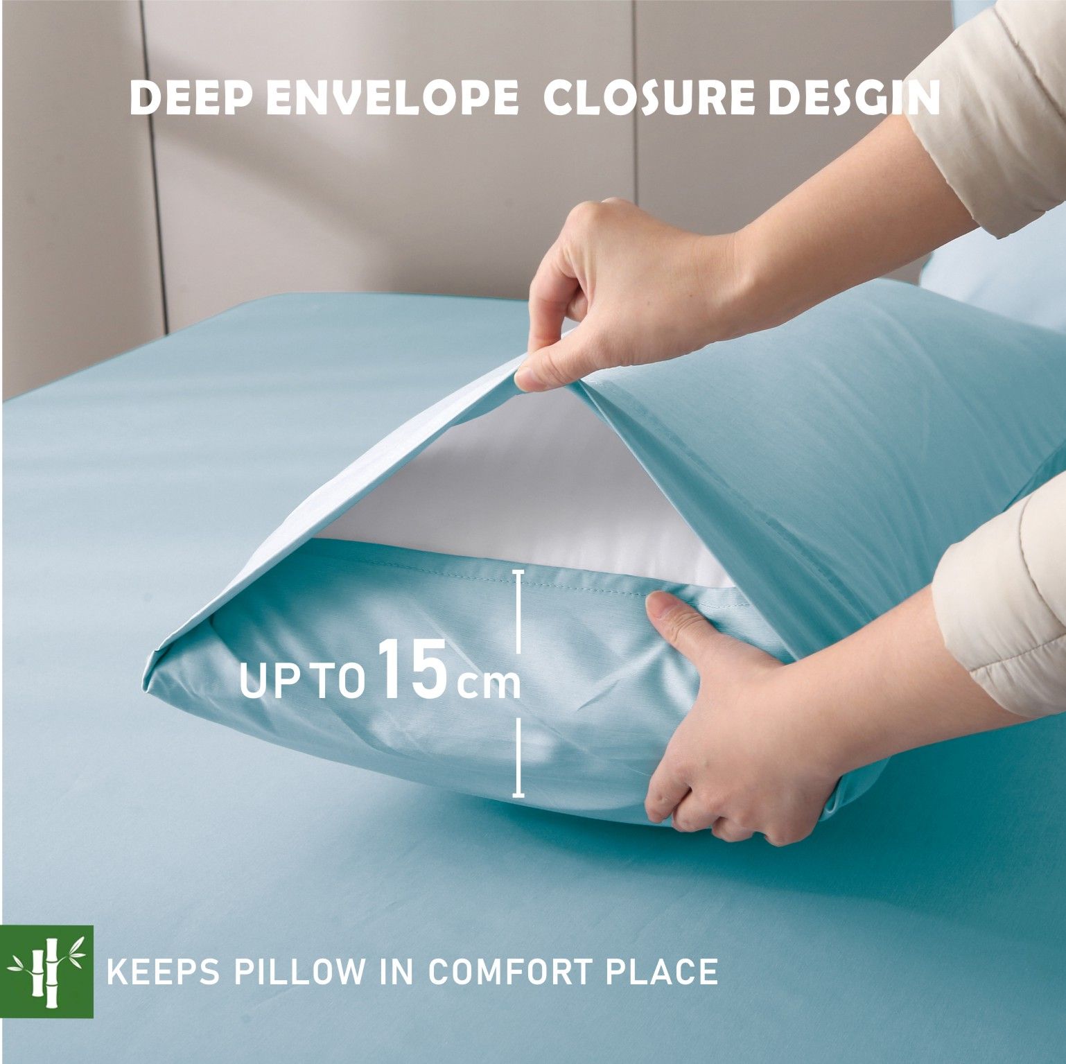 3 Piece Bamboo Blend Cooling Fitted Sheet Set with Pillowcases - Sky Blue King