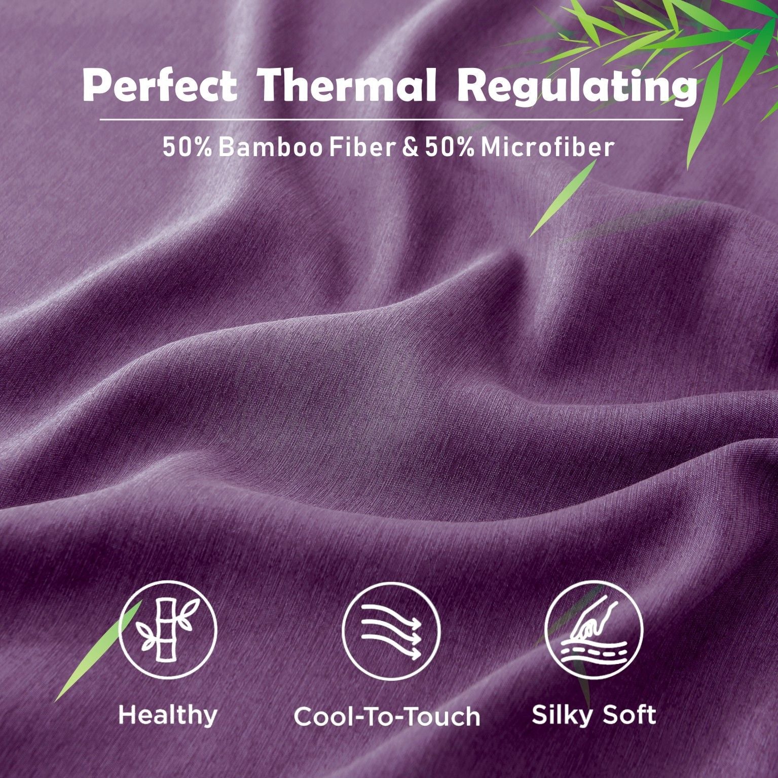 3 Piece Bamboo Blend Cooling Fitted Sheet Set with Pillowcases - Purple King