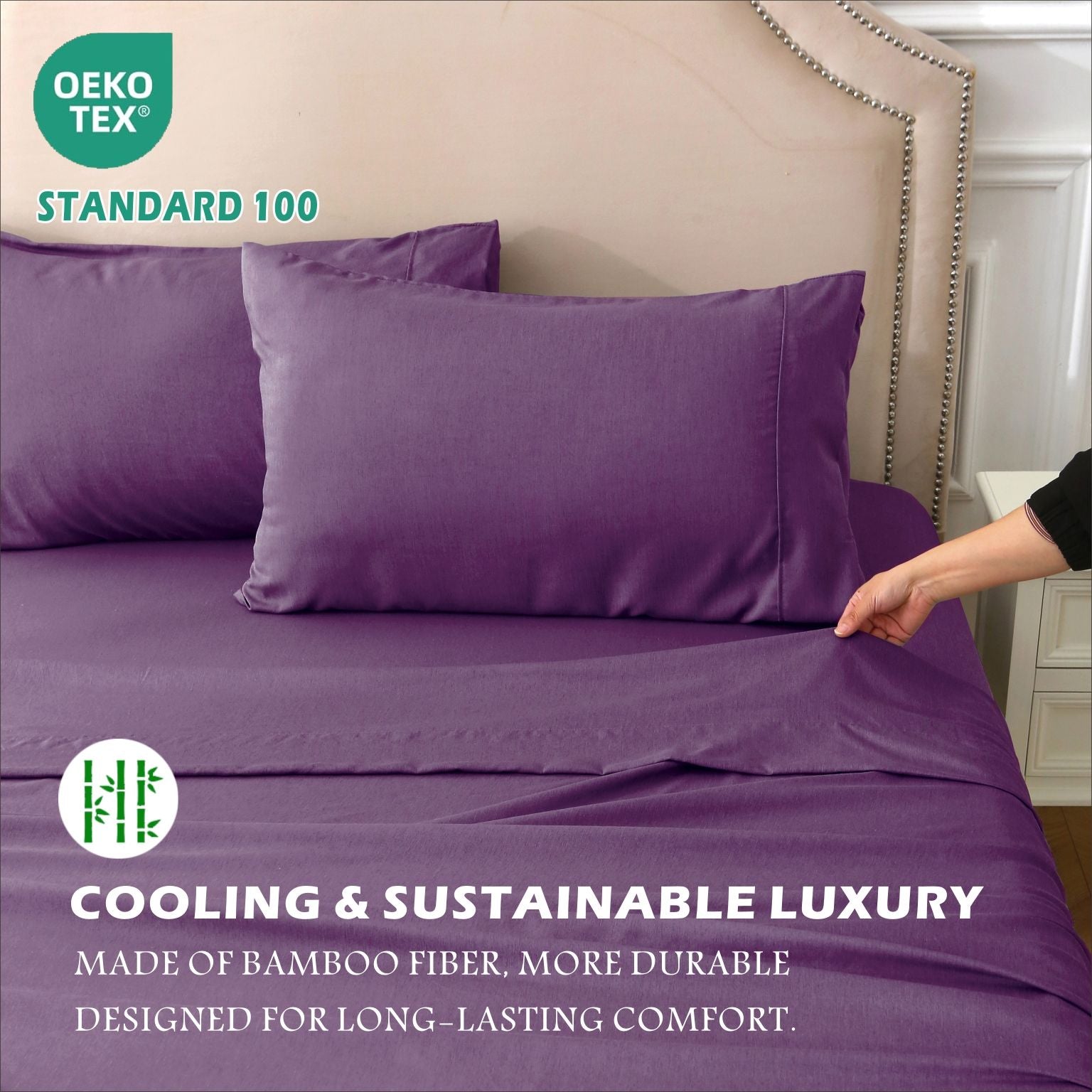 2000TC Bamboo Blend Cooling Sheet Set - 4 Piece, Purple, King