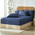 2 Piece Bamboo Blend Cooling Fitted Sheet Set with Pillowcase - Navy King Single