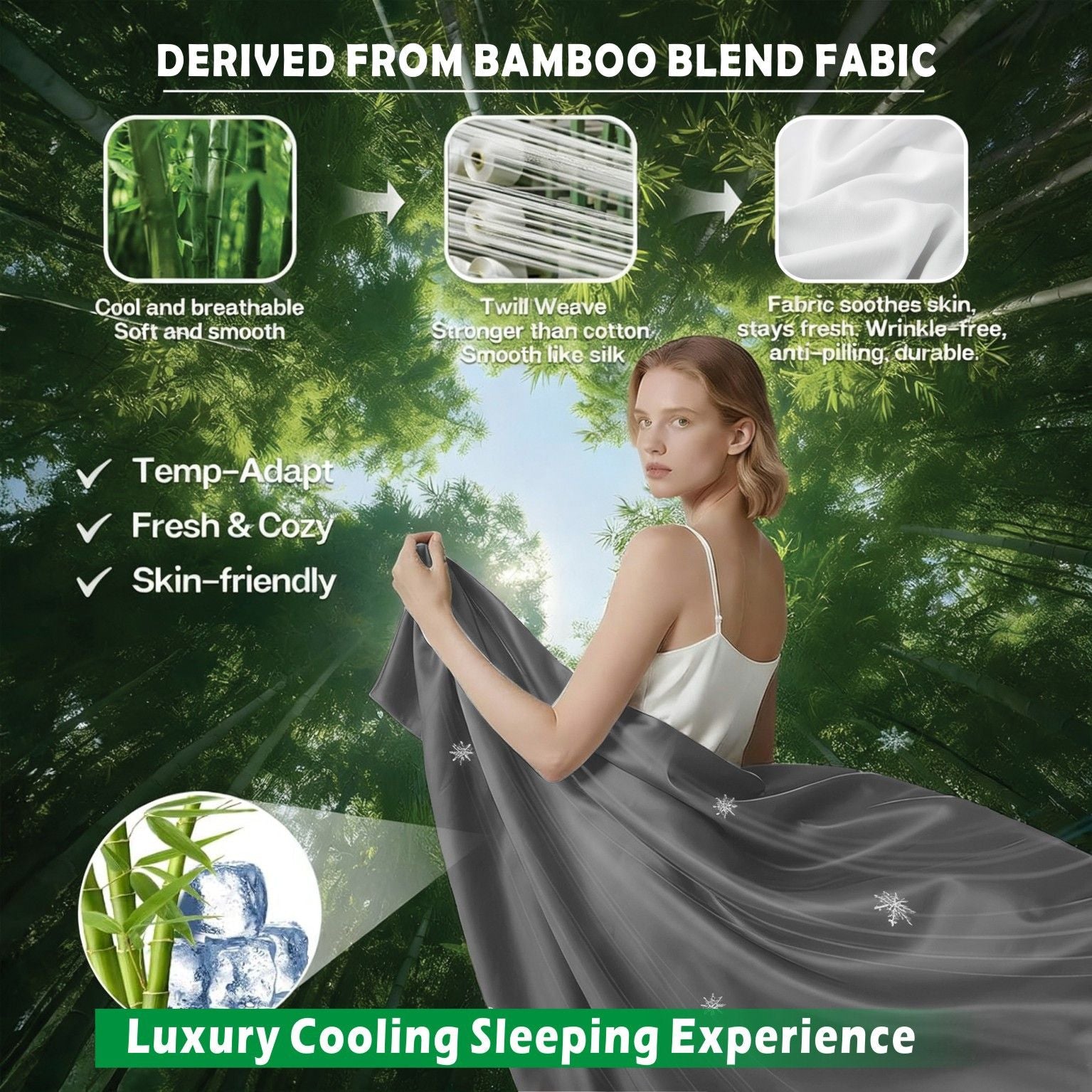 2000TC Bamboo Blend Cooling Sheet Set - 3 Piece, Grey, King Single