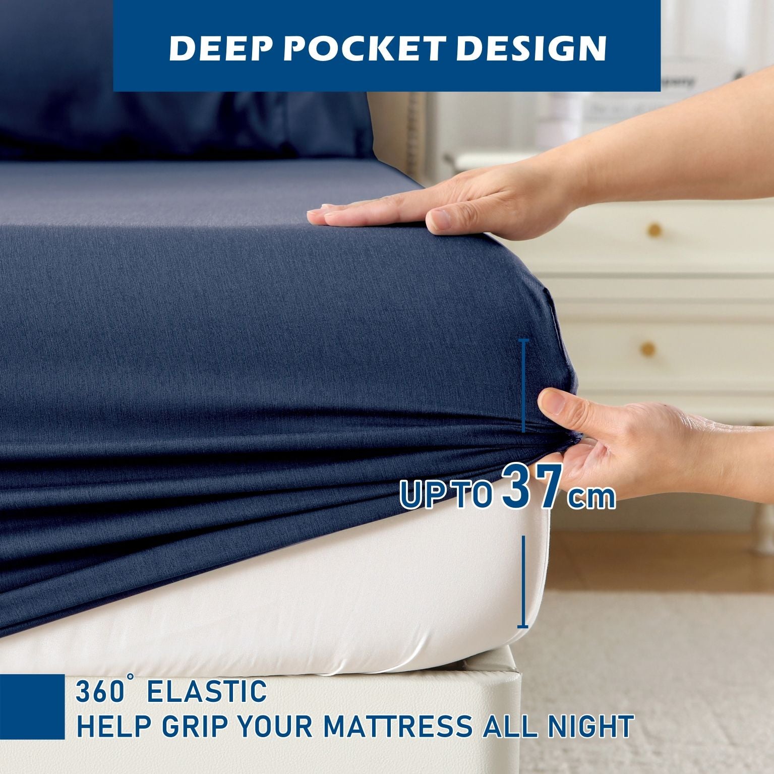 2000TC Bamboo Blend Cooling Sheet Set - 3 Piece, Navy, King Single