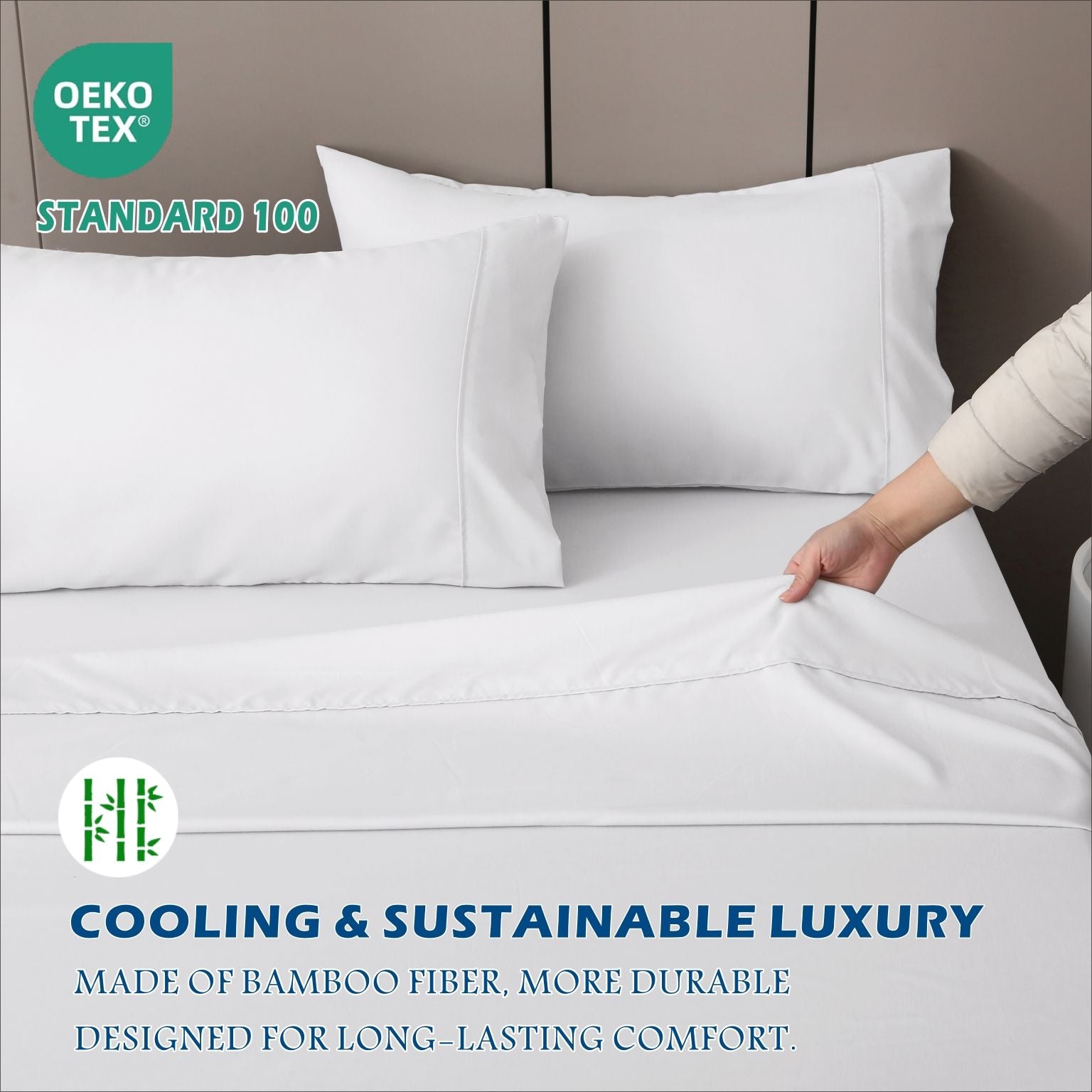 2000TC Bamboo Blend Cooling Sheet Set - 4 Piece, White, Queen