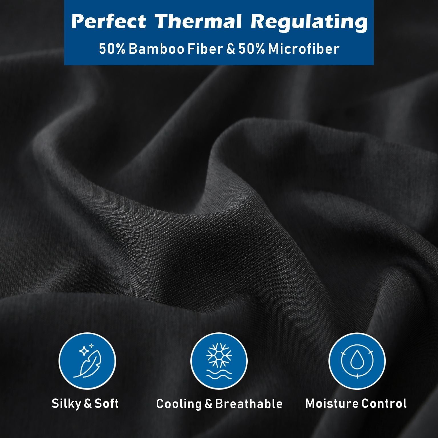 2000TC Bamboo Blend Cooling Sheet Set - 4 Piece, Black, Queen