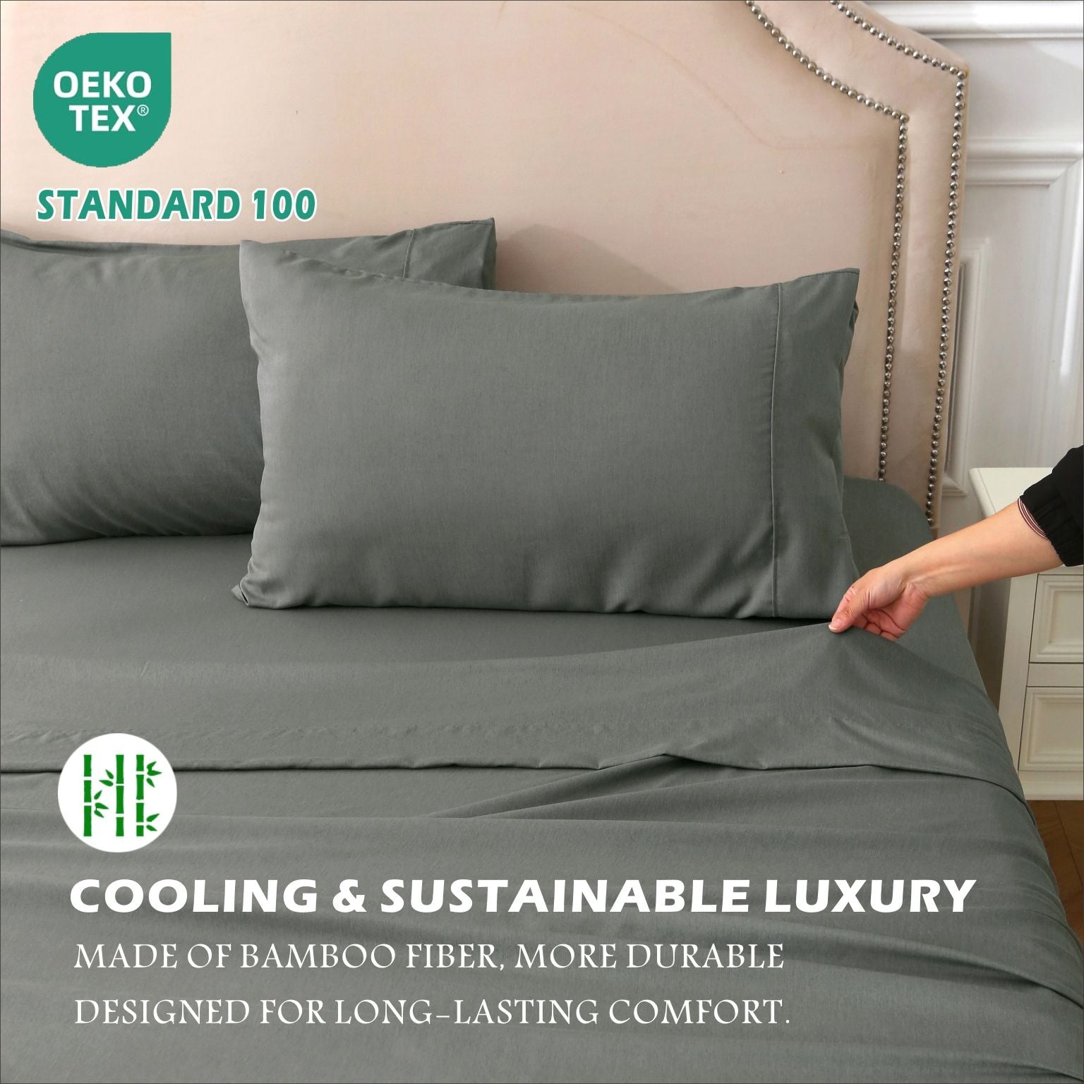 2000TC Bamboo Blend Cooling Sheet Set - 4 Piece, Grey, Queen