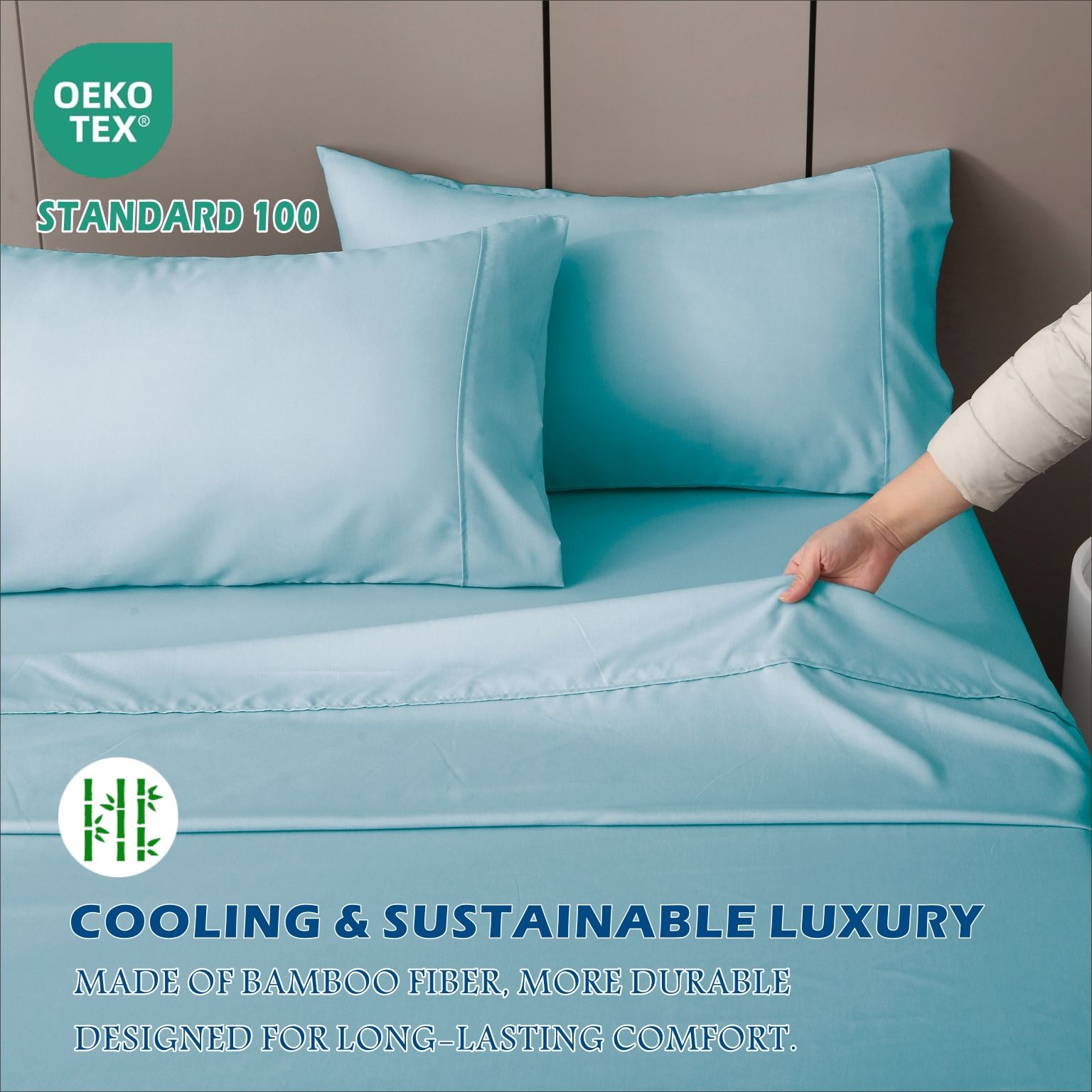 2000TC Bamboo Blend Cooling Sheet Set - 4 Piece, Sky Blue, Queen