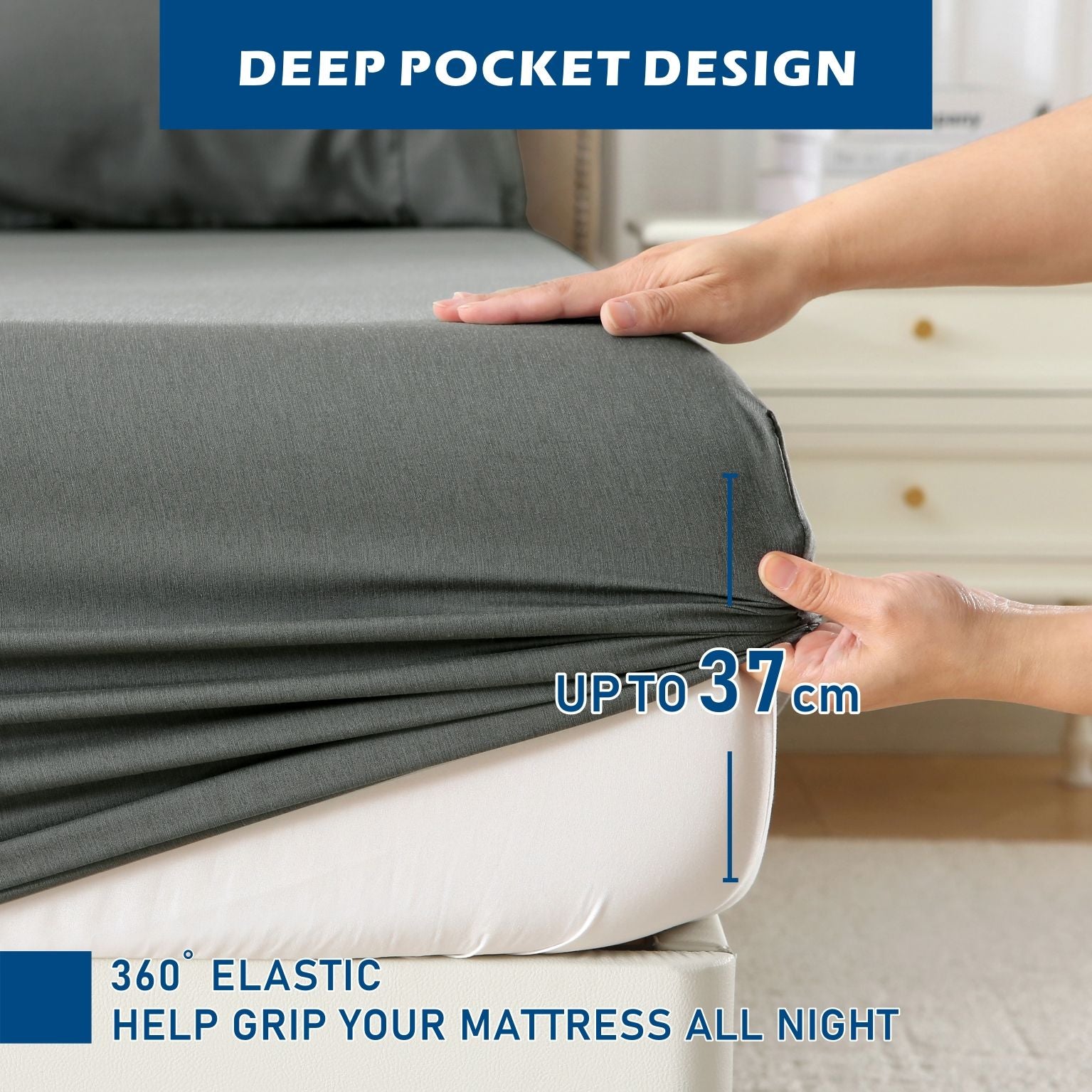 2000TC Bamboo Blend Cooling Sheet Set - 3 Piece, Grey, Single