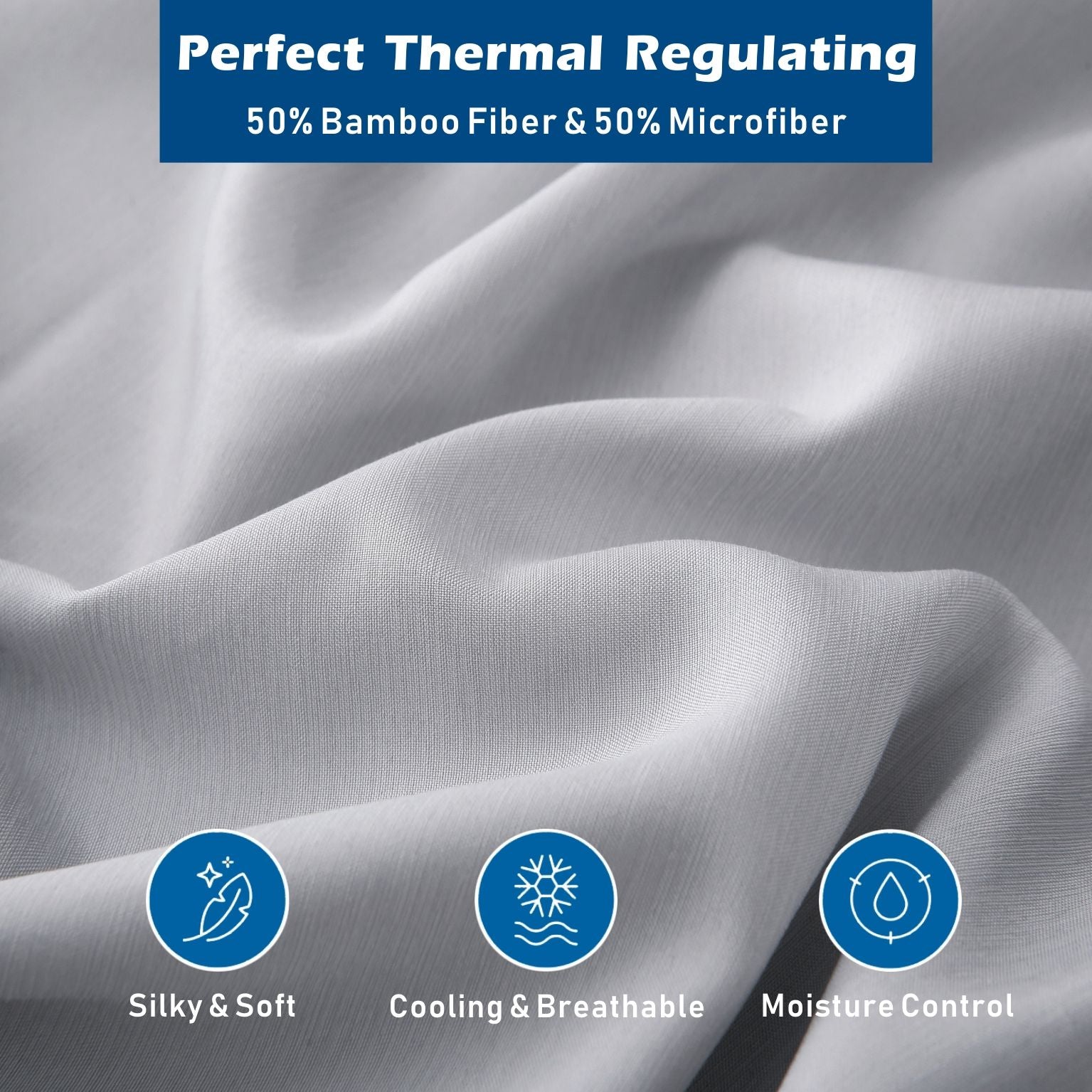 2000TC Bamboo Blend Cooling Sheet Set - 3 Piece, Silver Gray, Single
