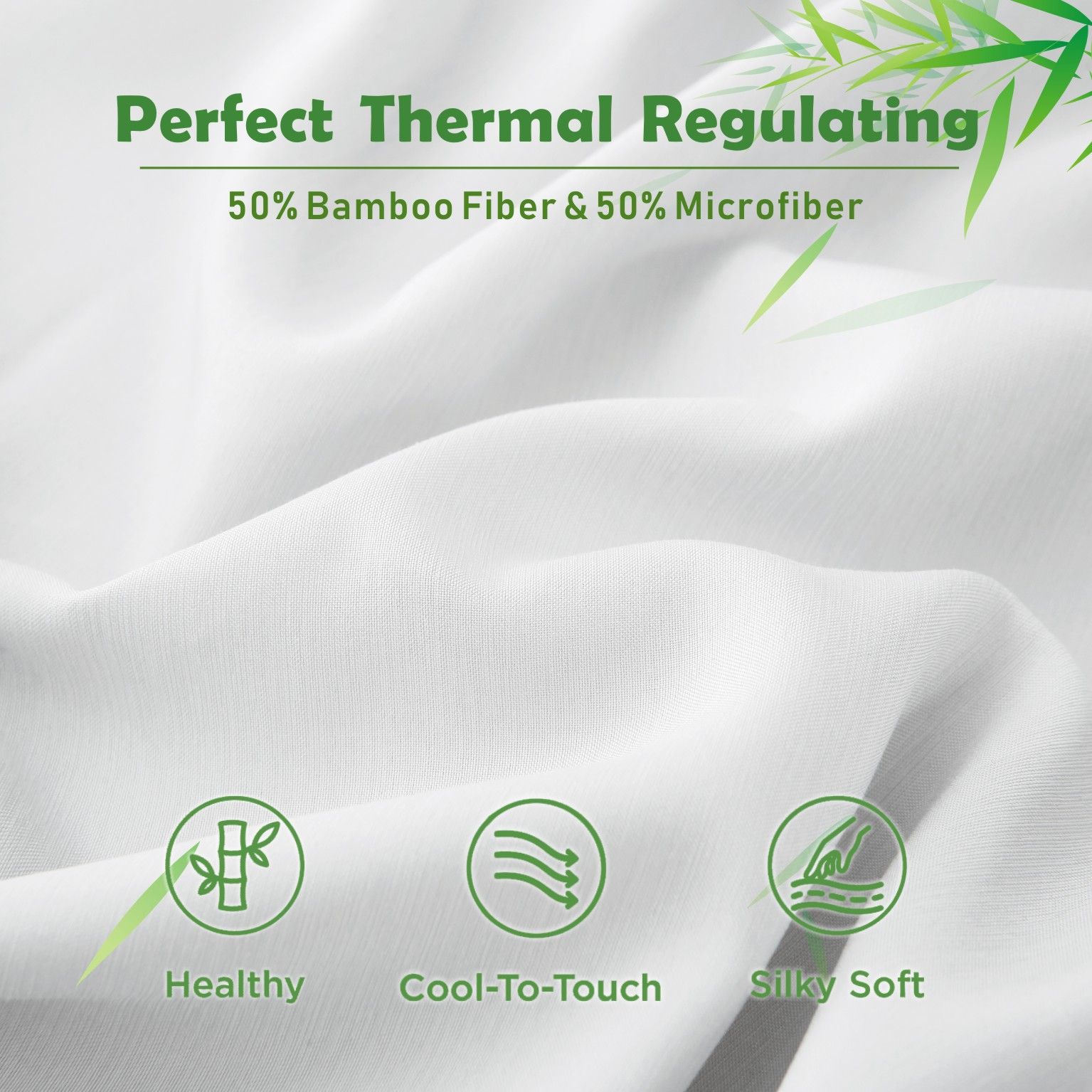 3 Piece Bamboo Blend Cooling Fitted Sheet Set with Pillowcases - White Super King