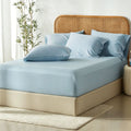 3 Piece Bamboo Blend Cooling Fitted Sheet Set with Pillowcases - Sky Blue Super King