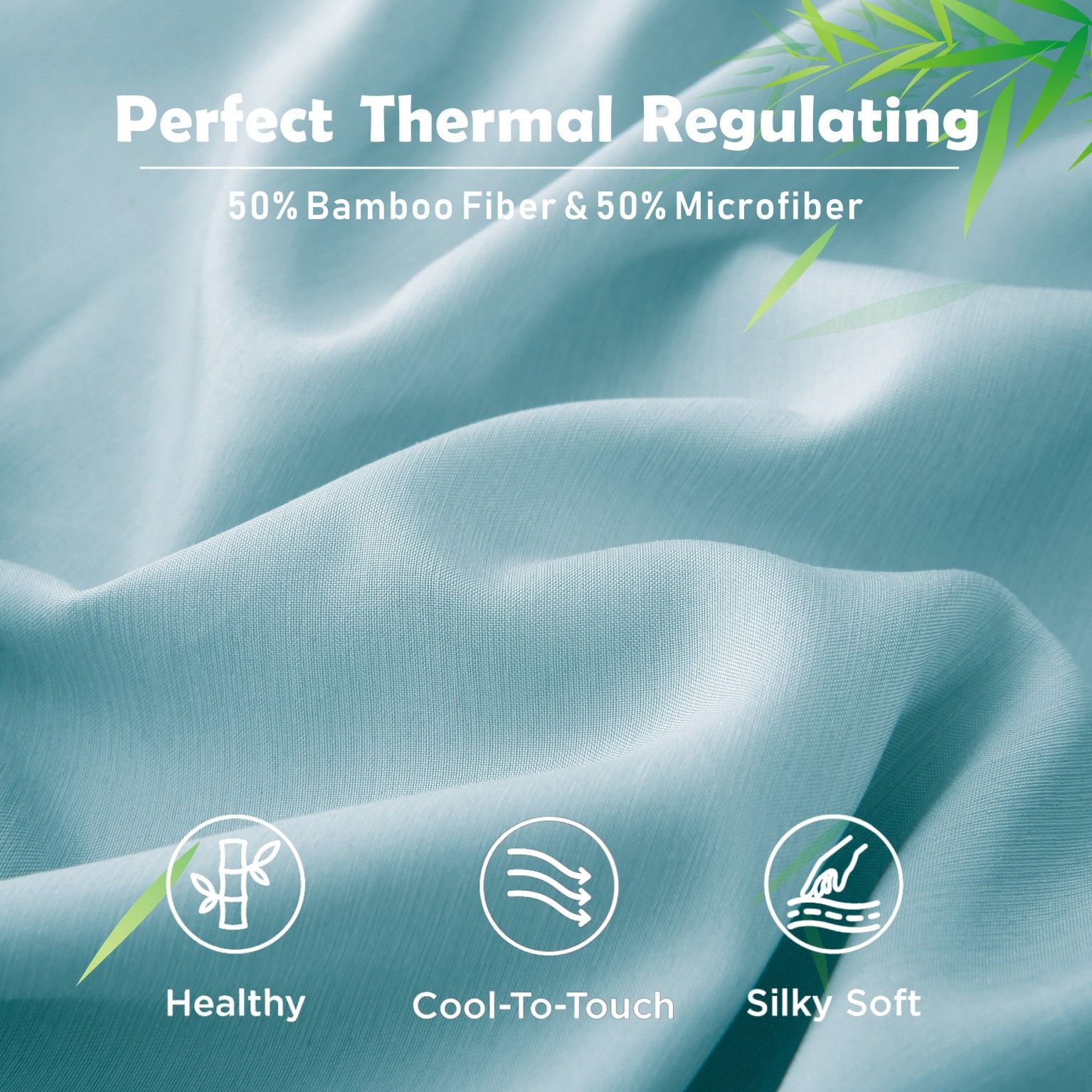 3 Piece Bamboo Blend Cooling Fitted Sheet Set with Pillowcases - Sky Blue Super King