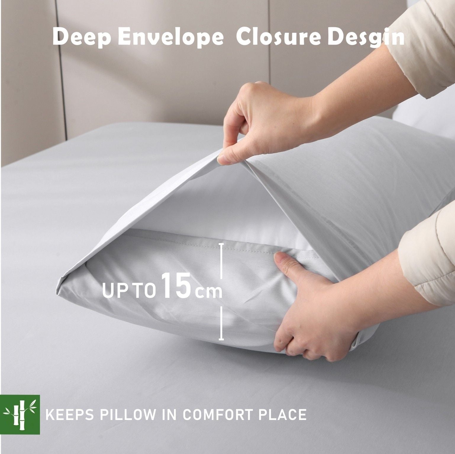 3 Piece Bamboo Blend Cooling Fitted Sheet Set with Pillowcases - Silver Grey Super King