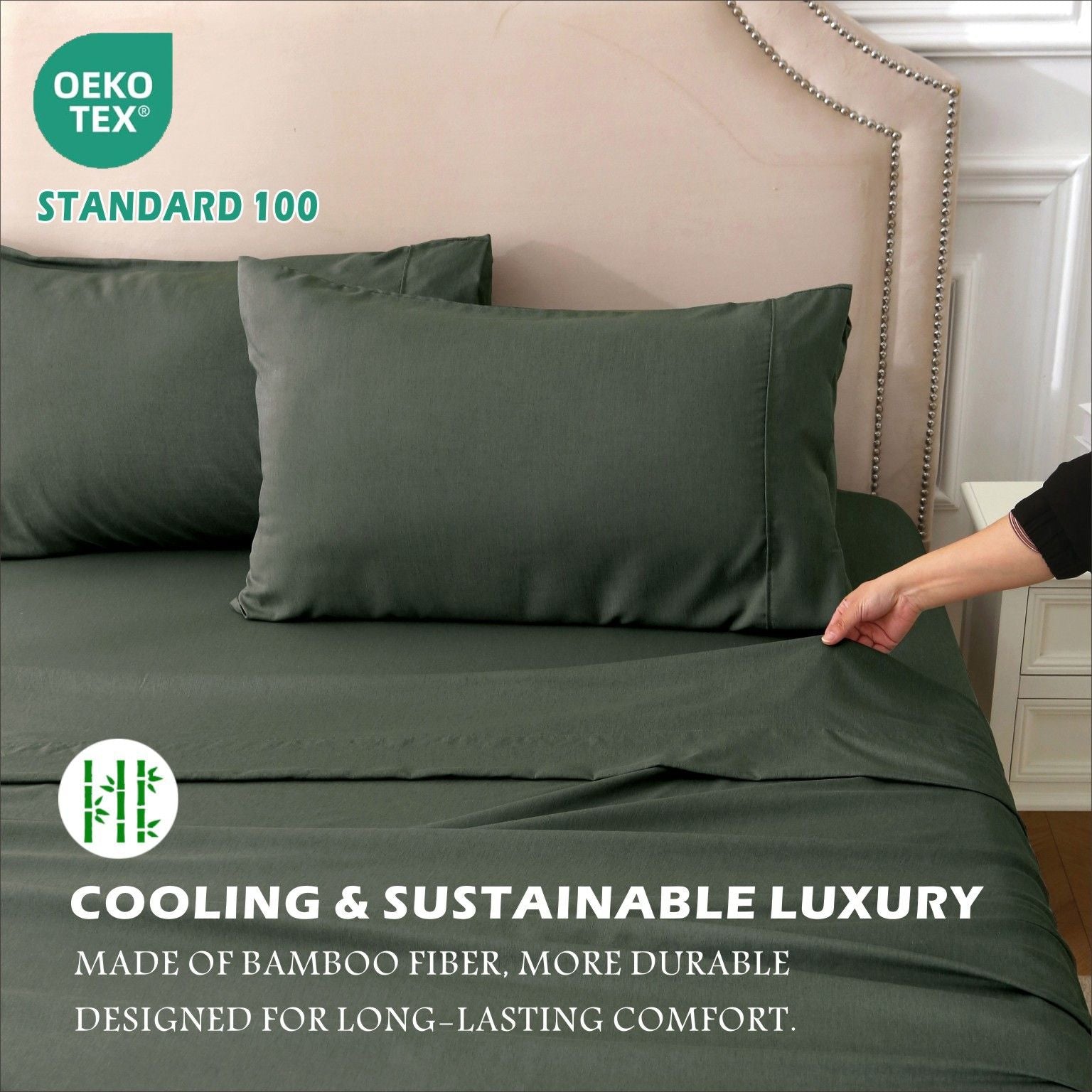 2000TC Bamboo Blend Cooling Sheet Set - 4 Piece, Olive Green, Super King
