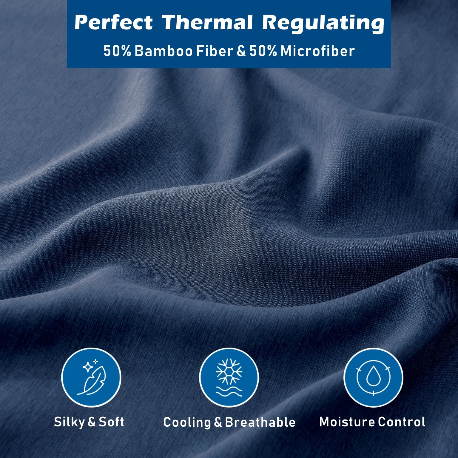 2000TC Bamboo Blend Cooling Sheet Set - 4 Piece, Navy, Super King