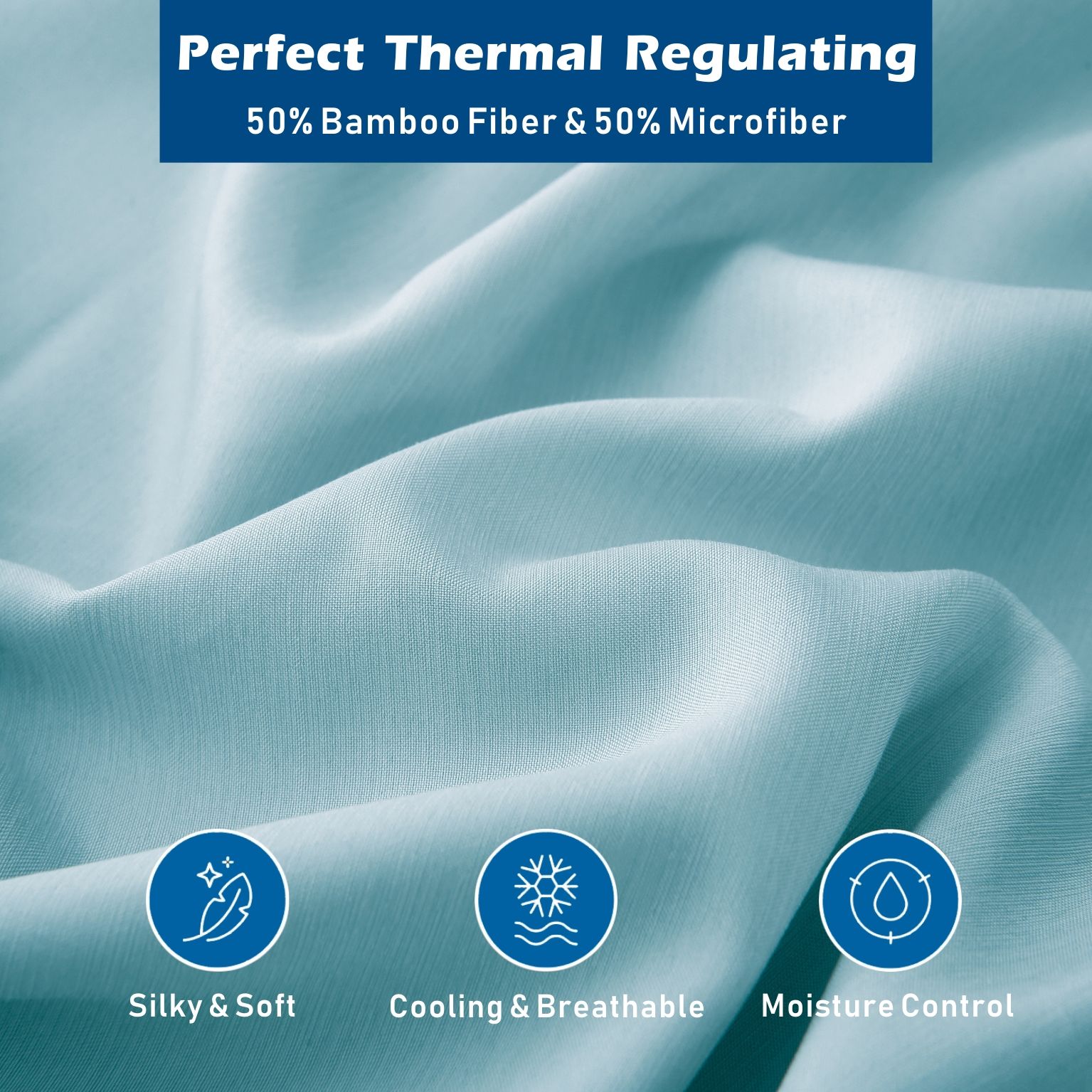 2000TC Bamboo Blend Cooling Sheet Set - 4 Piece, Sky Blue, Super King