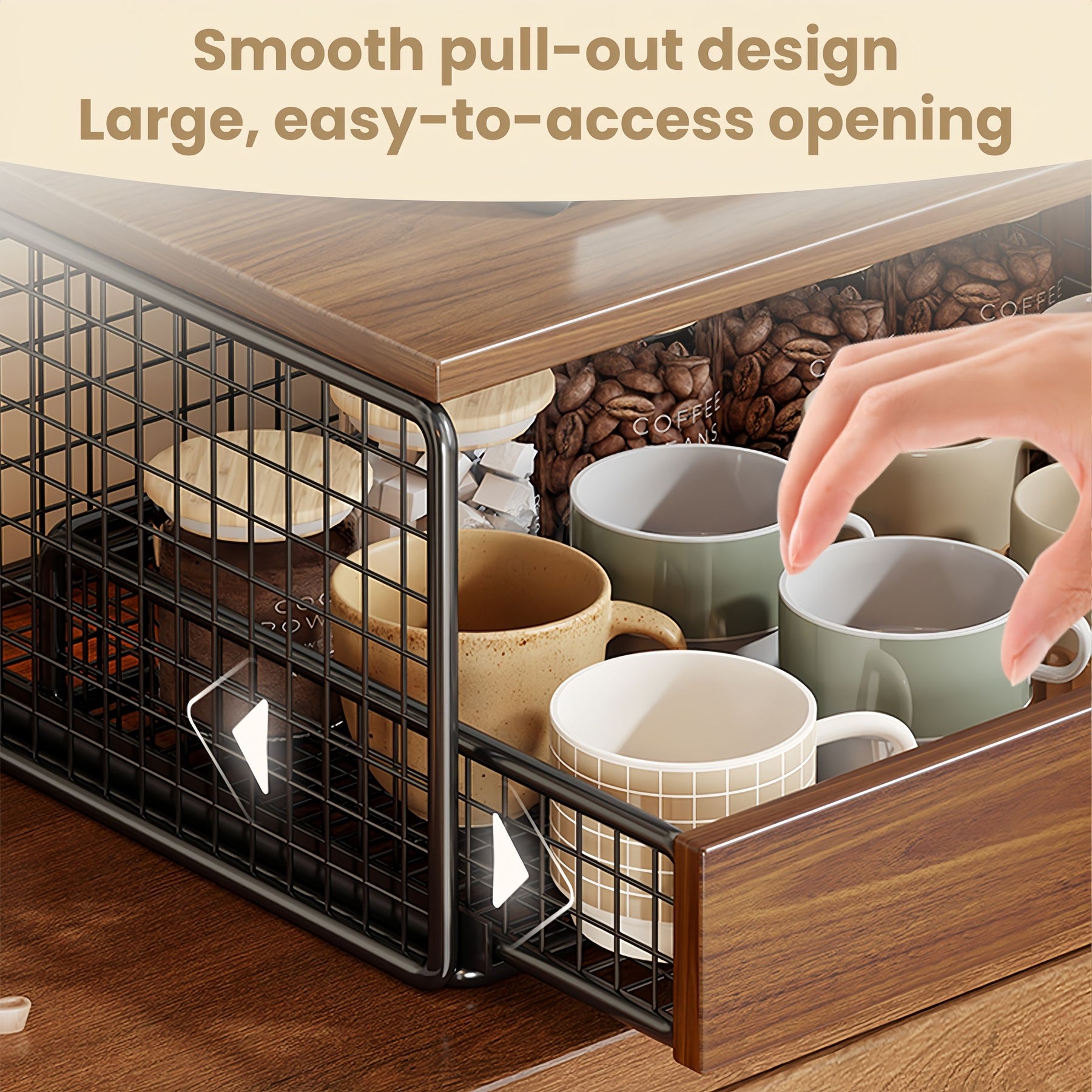 Coffee Machine Stand with Capsule Drawer and Wire Basket