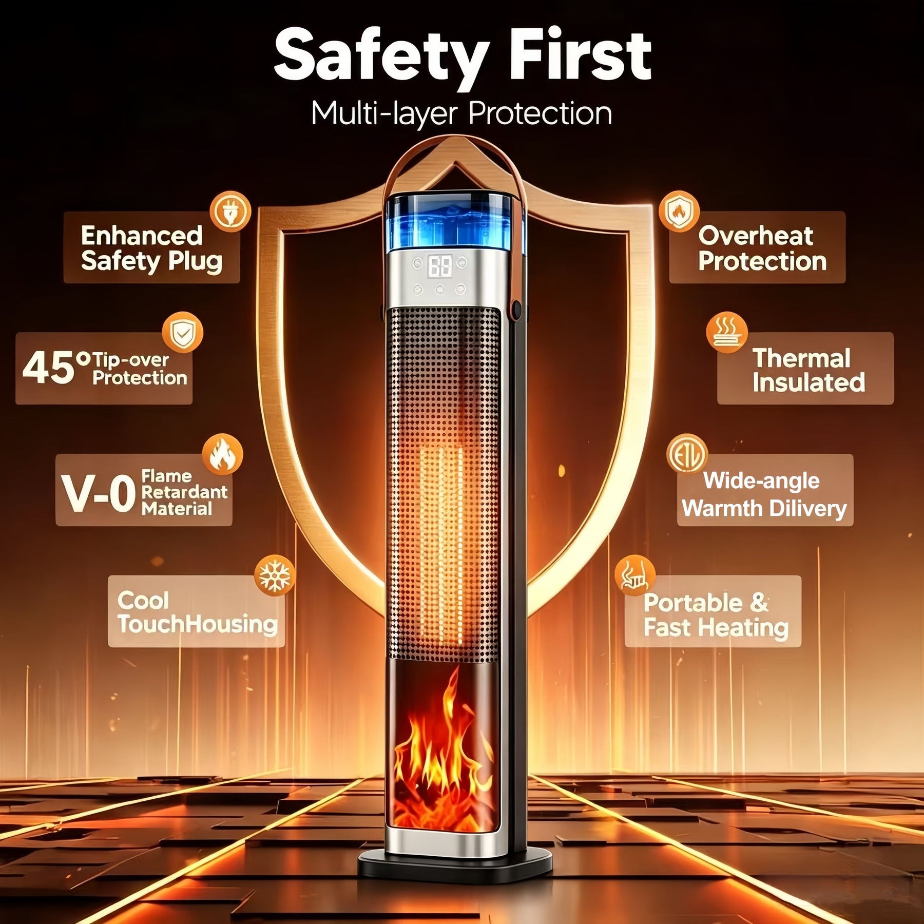 Premium Tower Space Heater with Built In Humidifier Indoor Room Heater