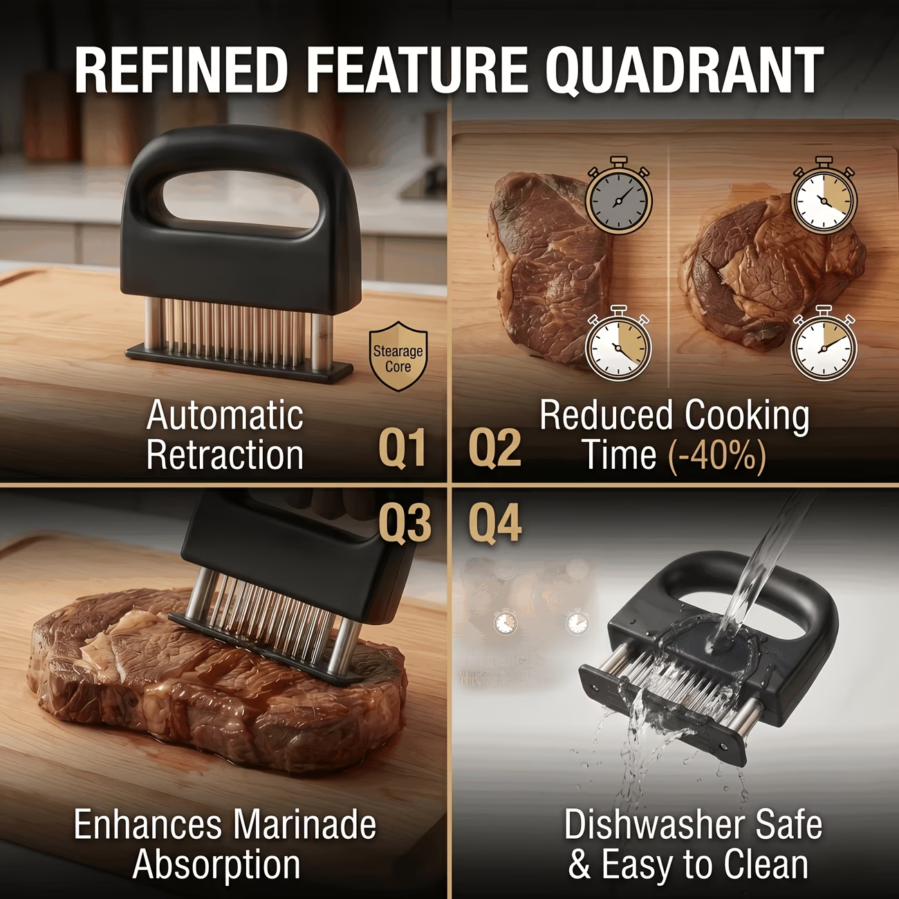 Premium 48 Needle Stainless Steel Meat Tenderizer with Safety Lock