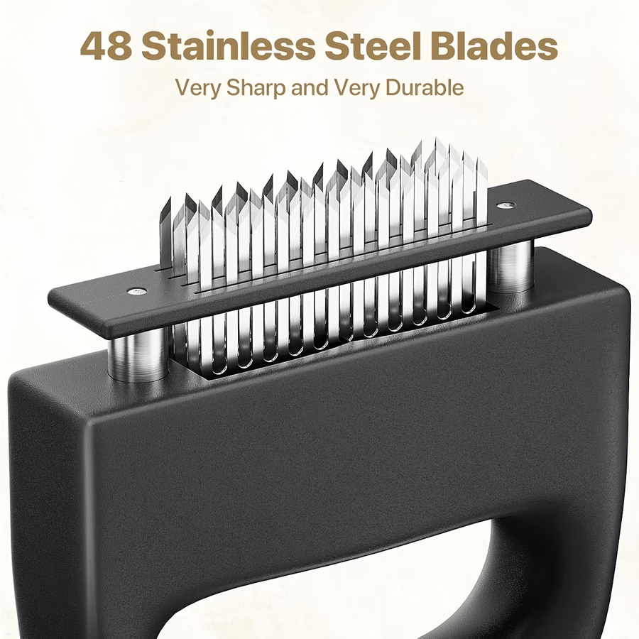 Premium 48 Needle Stainless Steel Meat Tenderizer with Safety Lock