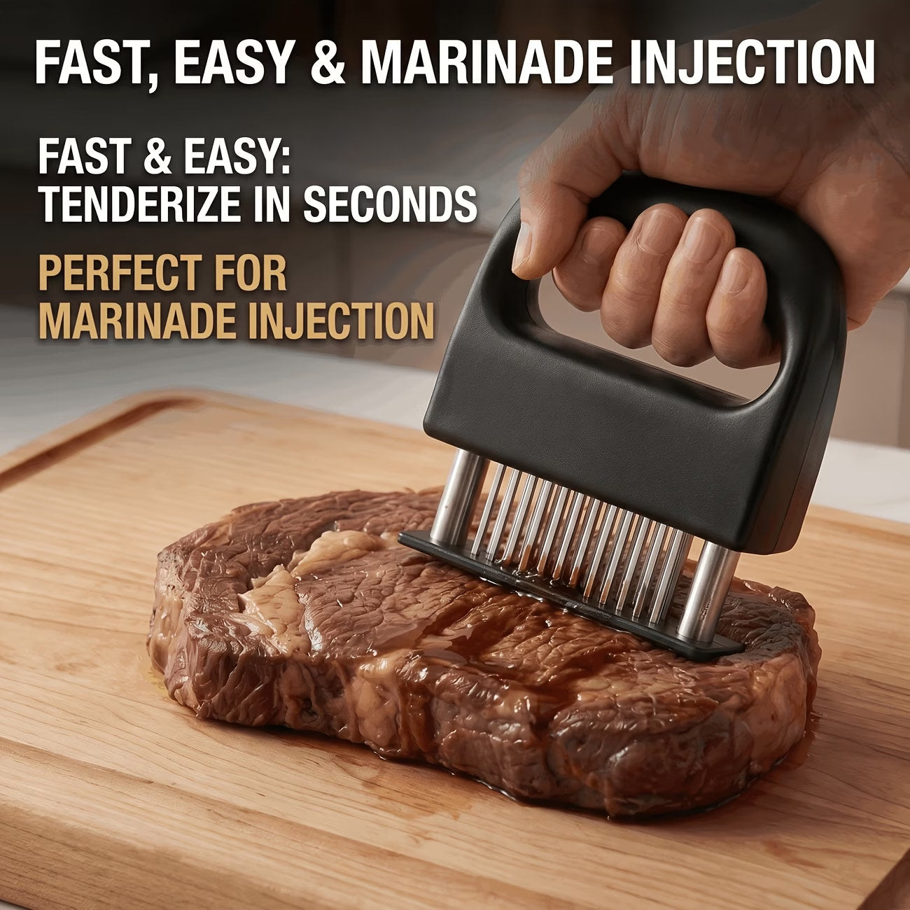 Premium 48 Needle Stainless Steel Meat Tenderizer with Safety Lock