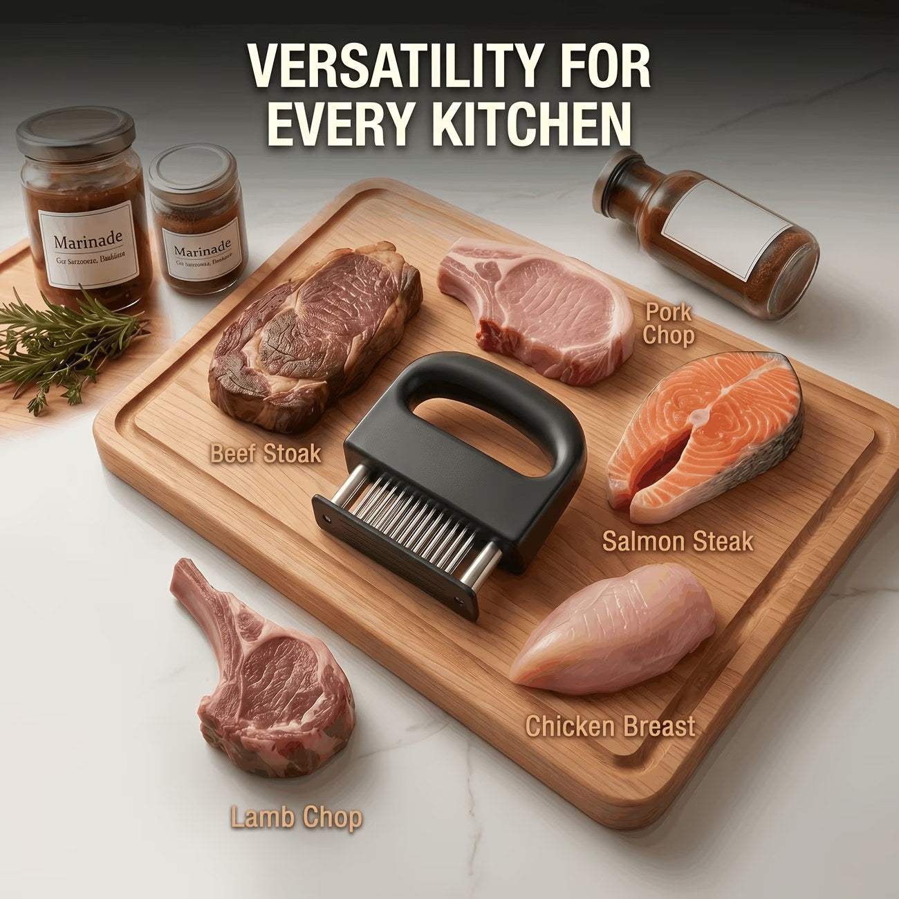 Premium 48 Needle Stainless Steel Meat Tenderizer with Safety Lock