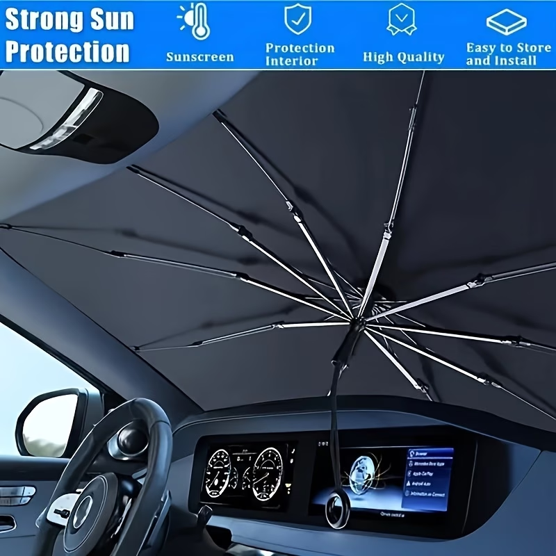Premium Umbrella-Style Car Windshield Sunshade for Small Cars Foldable Heat Blocker