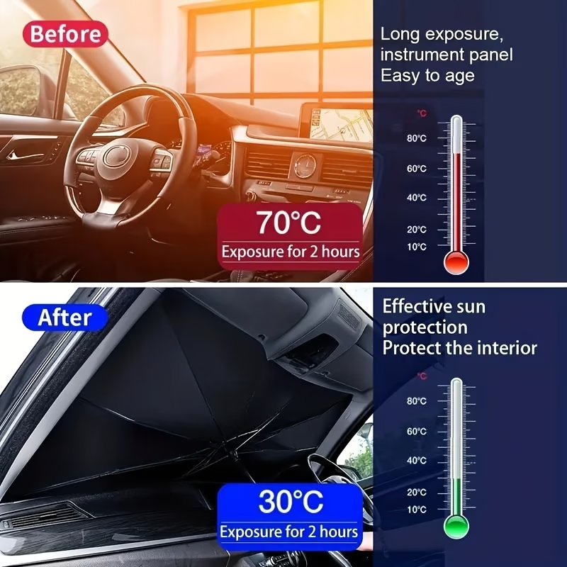 Premium Umbrella-Style Car Windshield Sunshade for Small Cars Foldable Heat Blocker
