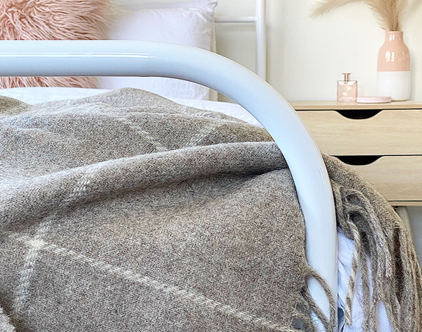 Brighton Throw Blanket - 100% New Zealand Wool, 140x200 cm, Beige Striped - SuperSaverAU - view 2