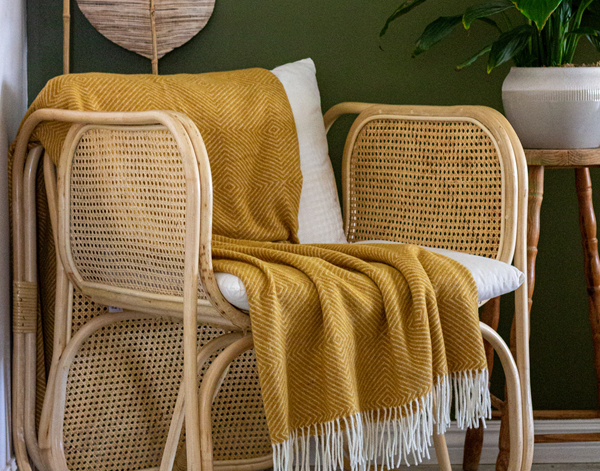Hampton Merino Wool Blend Throw - Mustard, Stylish Blanket