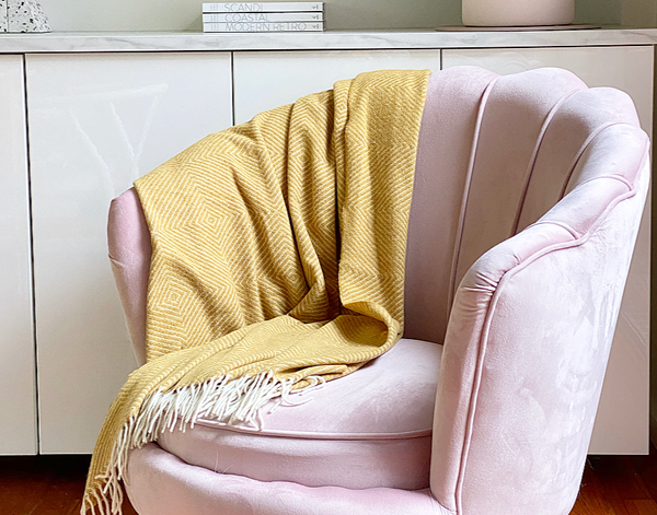 Hampton Merino Wool Blend Throw - Mustard, Stylish Blanket - SuperSaverAU - view 3