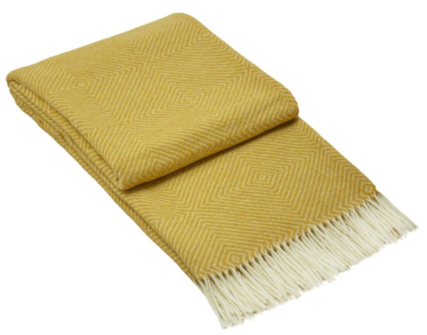 Hampton Merino Wool Blend Throw - Mustard, Stylish Blanket