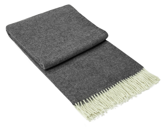 Hampton Merino Wool Blend Throw - Dark Grey, Elegant Blanket