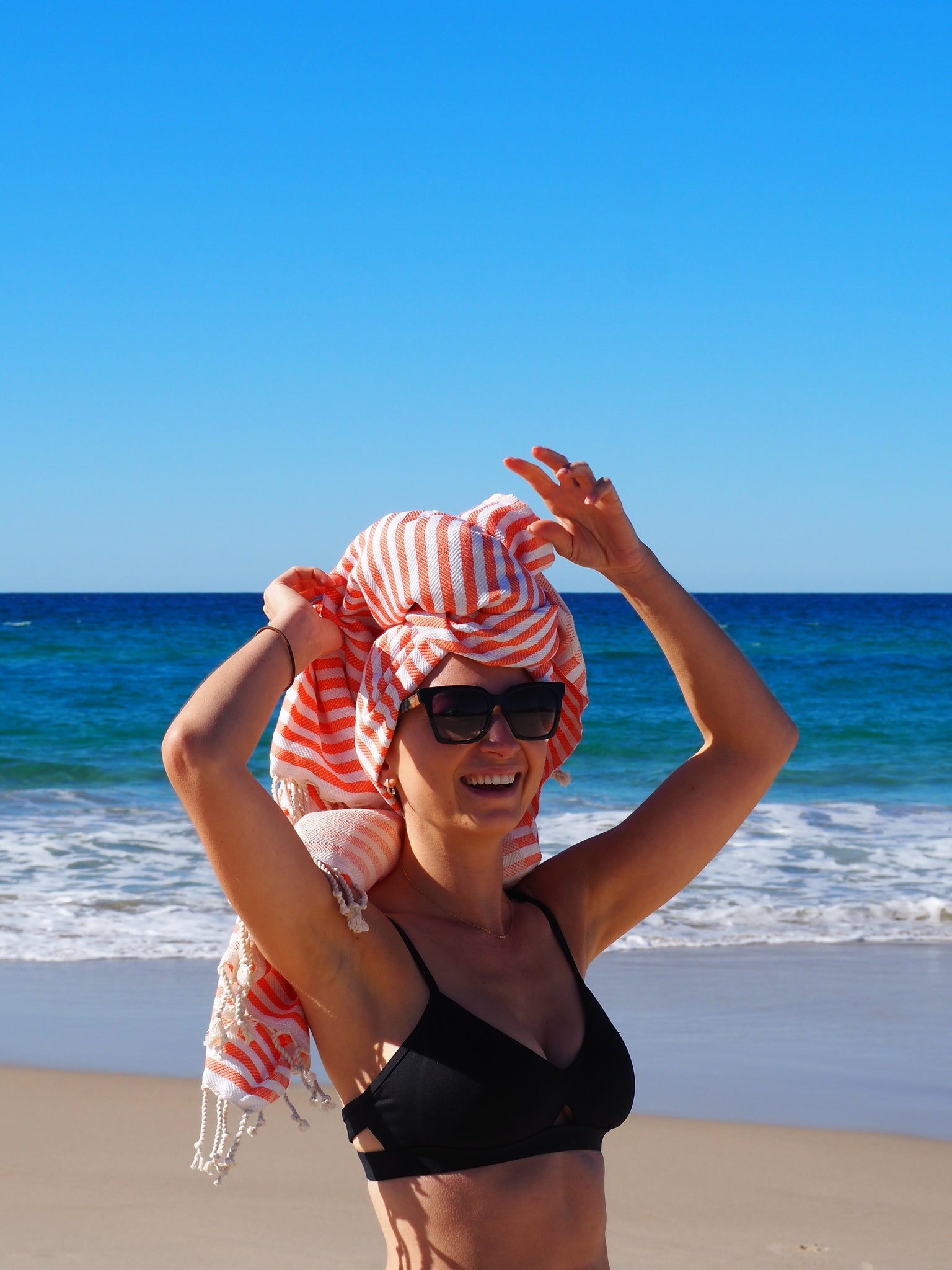 Portsea Pure Turkish Cotton Beach Towel - Coral, 100 x 180cm, Quick Drying - SuperSaverAU - view 3