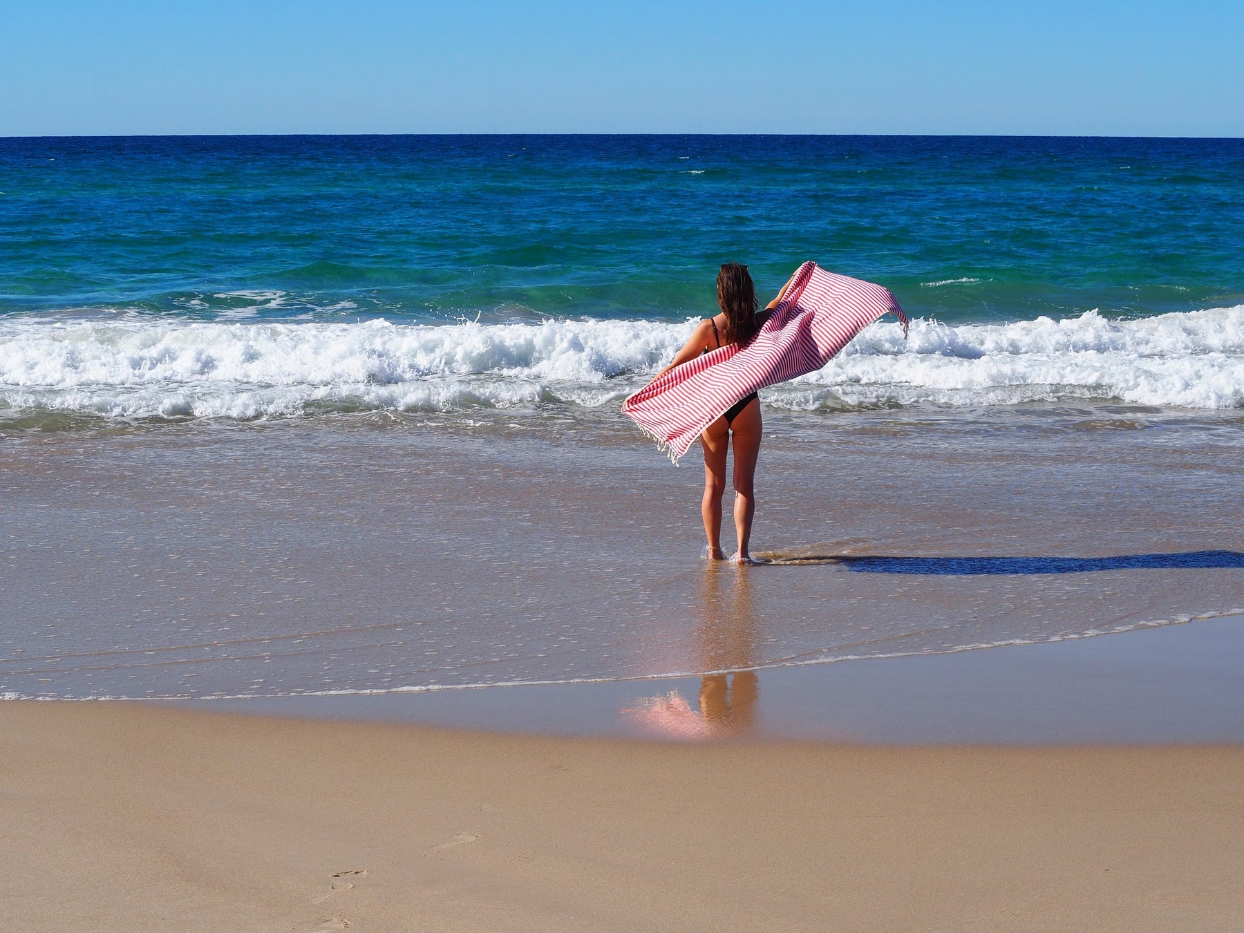 Portsea Pure Turkish Cotton Beach Towel - Cherry, 100 x 180cm, Quick Drying - SuperSaverAU - view 4